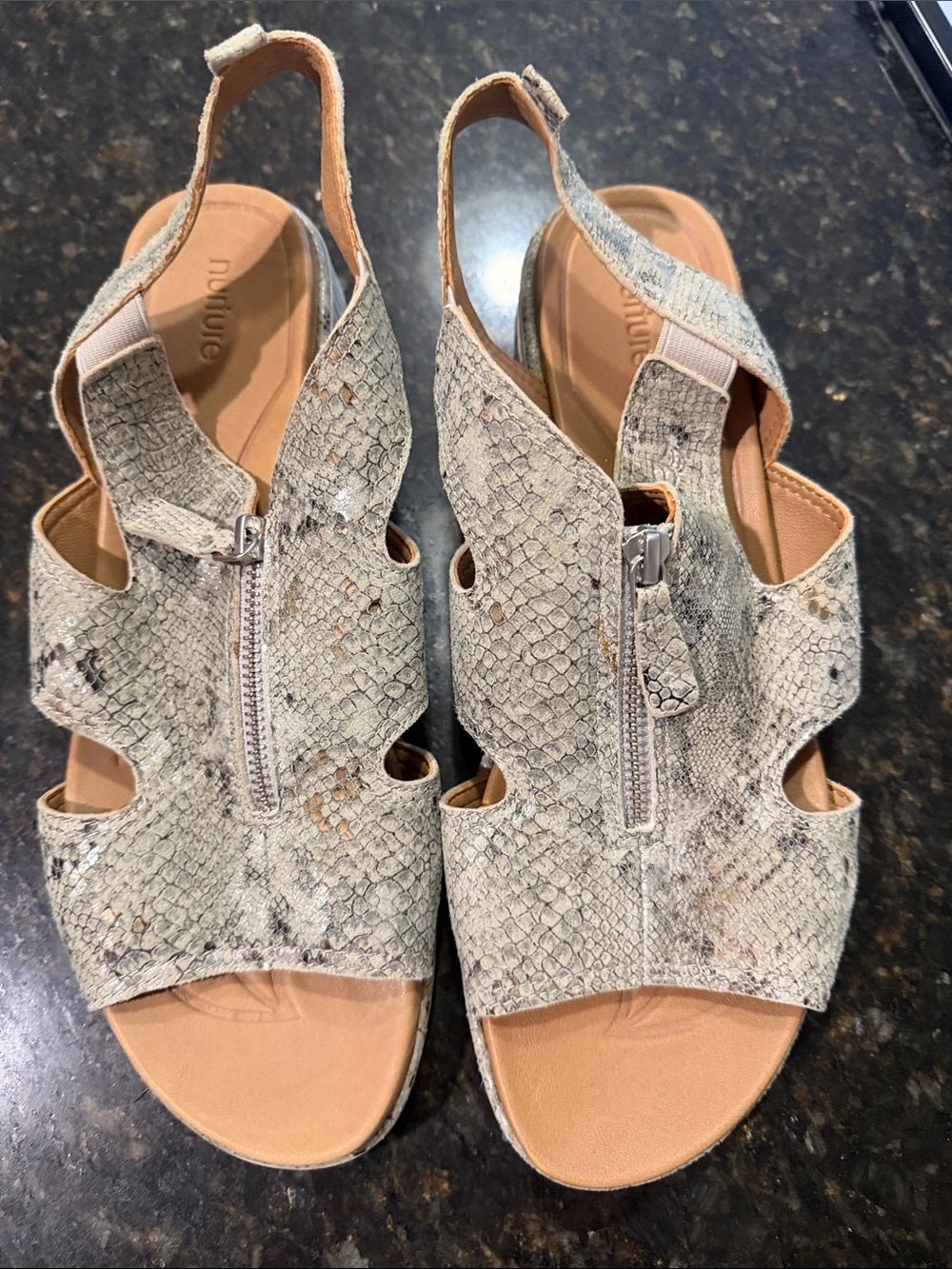 Nurture Women's Snakeskin Slingback Sandals - Beige Gray Size 11M